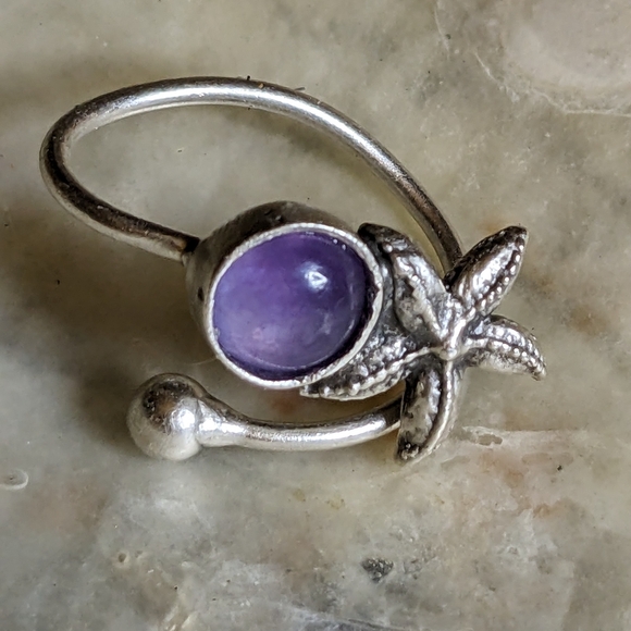 Natural Purple Jade in Starfish Ring in Silver Plated - Picture 2 of 3